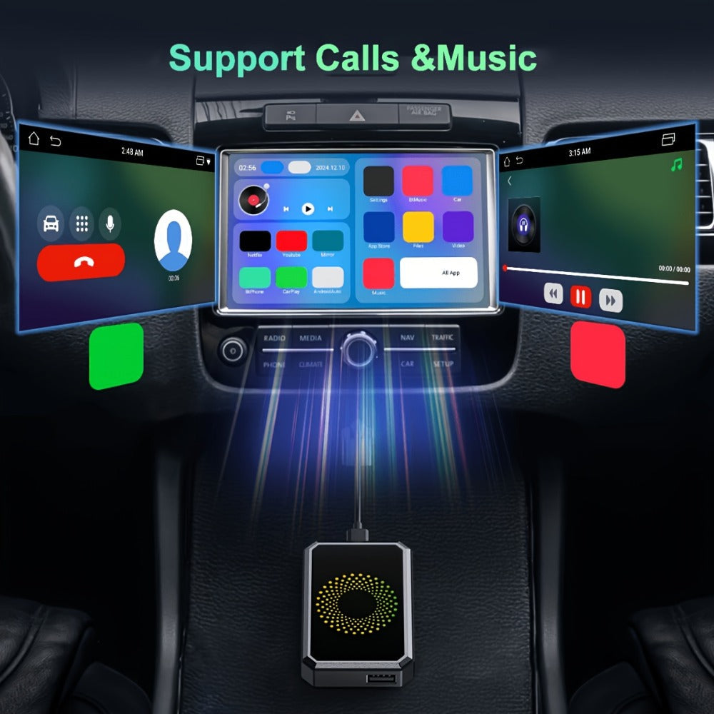 3-in-1 Wireless CarPlay Adapter Magic Media Box with Netflix YouTube TikTok Streaming & USB Port, Converts Factory Wired Apple CarPlay & Android Auto to Wireless, Plug-and-Play, iOS 10+, Black