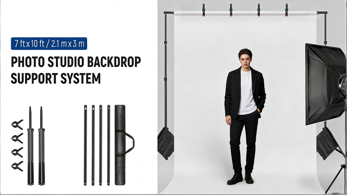 Backdrop Stand 10x7Ft Adjustable Photo Studio Background Support Kit with 4 Crossbars 4 Clamps Carry Bag for Parties Events Weddings Decoration Photography SH