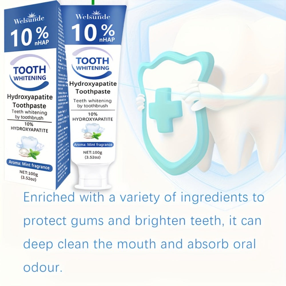 Nano Hydroxyapatite Toothpaste 2-Pack 10% HAp European Formula — Remineralizes Enamel, Deep Cleans & Whitens, Fluoride-Free, Gentle on Gums, Minty Fresh Breath, 100g/3.52oz Each