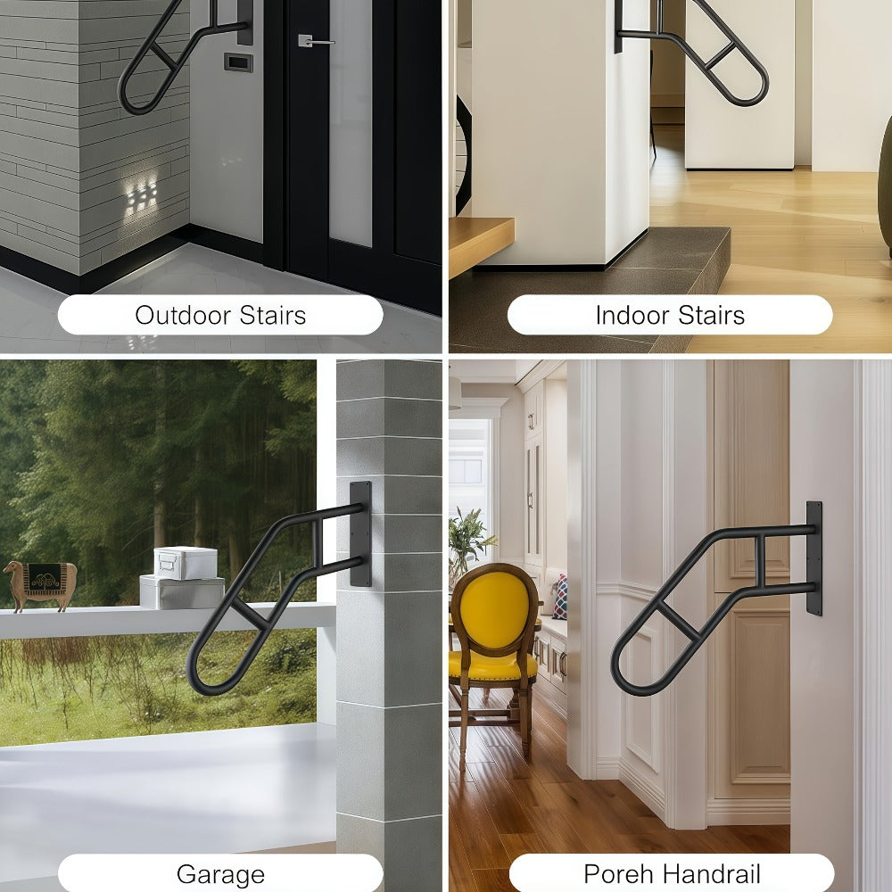Stair Handrail Outdoor Anti-Slip Wall Mounted for 1-3 Steps – U-Shaped Carbon Steel Grab Bar, 600 lb Capacity, Rust-Resistant, for Porch, Garden, Bathroom – Safe for Elderly, Kids, Disabled & Pregnant