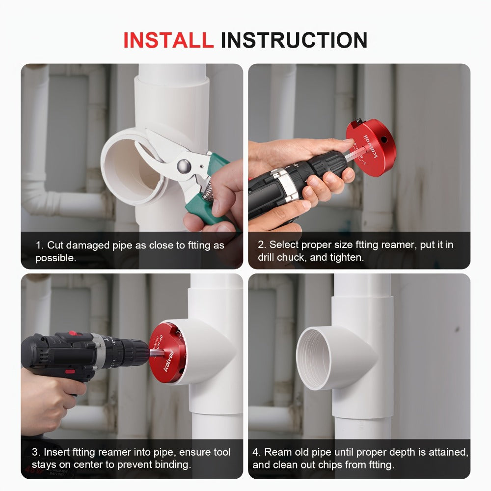 PVC Pipe Reamer Kit 8pcs - Fitting Saver for SCH 40 Plastic Pipe, Aluminum Alloy Body with 11.5" Hex Shaft, 8 Sizes 1/2" to 4", for PVC PP PE ABS Pipes, Drill Compatible, Red