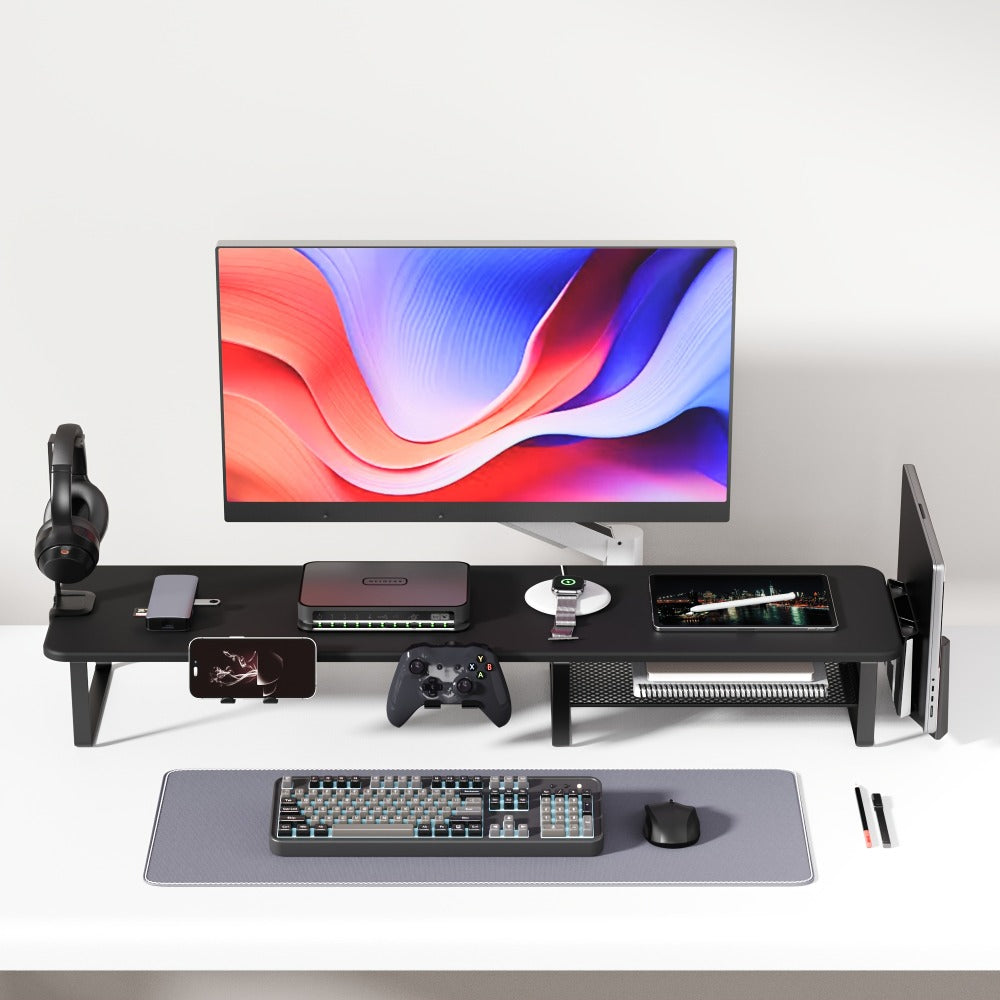 Monitor Stand Organizer with Headset Holder Phone Stand & Game Controller Holder, Versatile Desktop Riser for Computer Monitor Laptop, Gaming & Home Office Desk Organizer