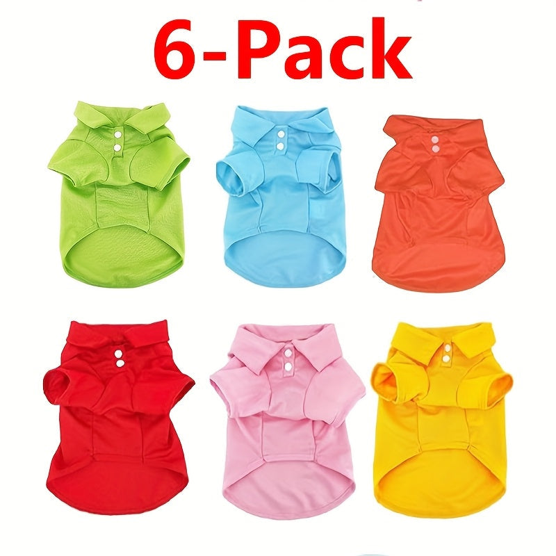 Dog Polo Shirts 6-Pack | Collared Breathable Pet Shirts for Small Medium Dogs & Cats, Unisex Puppy Kitten Sweatshirts Set, Soft Comfortable Everyday Pet Clothing for Boys & Girls, Sizes XS-XL
