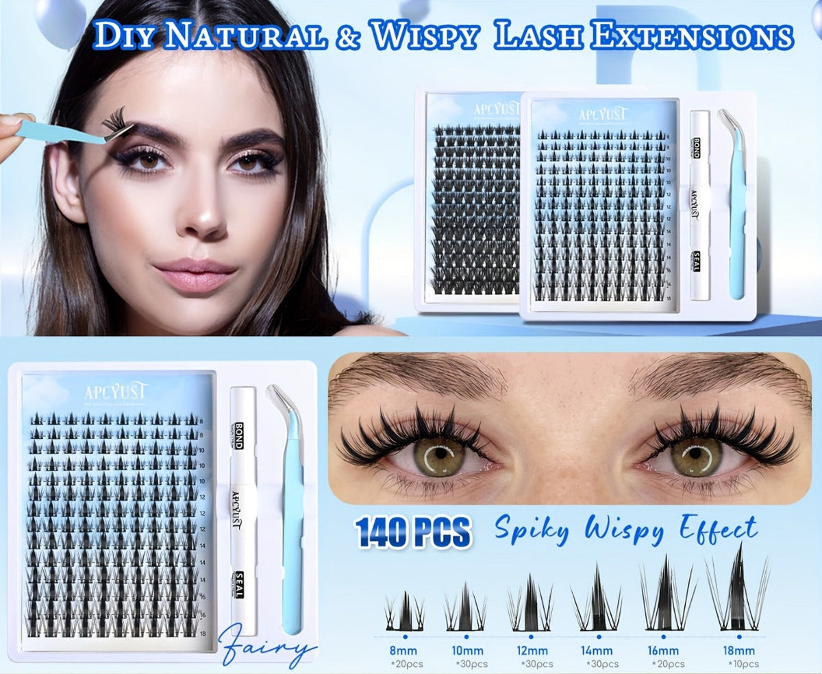 Spiky Wet-Look Fairy Lash Clusters Kit — Manga Anime C Curl Individual Spike Eyelash Extensions 8mm-18mm Mixed Length, Wispy Volume DIY False Lashes for Fantasy Glam & Editorial Looks