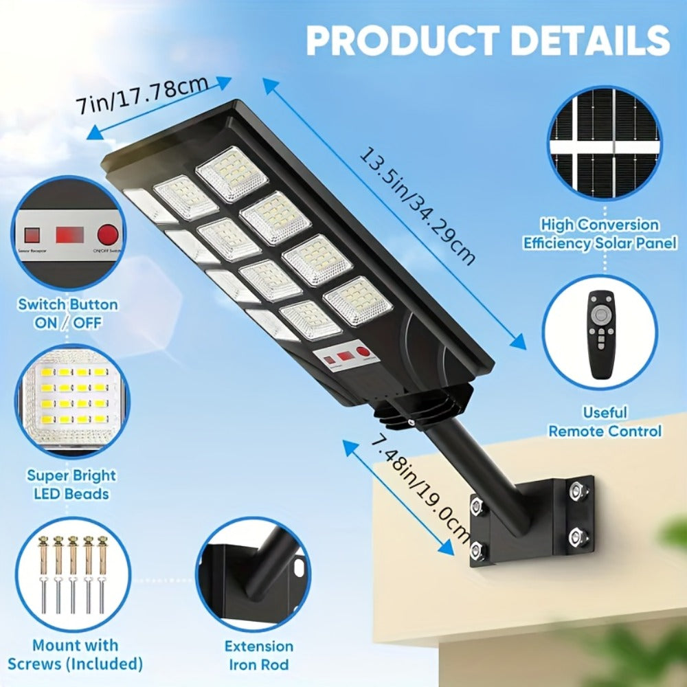 Solar Street Light Outdoor 400 LED – 6500K Waterproof Sensor Flood Light with Remote Control, Dusk to Dawn for Commercial Area, Parking Lot & Night Security Lighting (2 or 4 Pack)