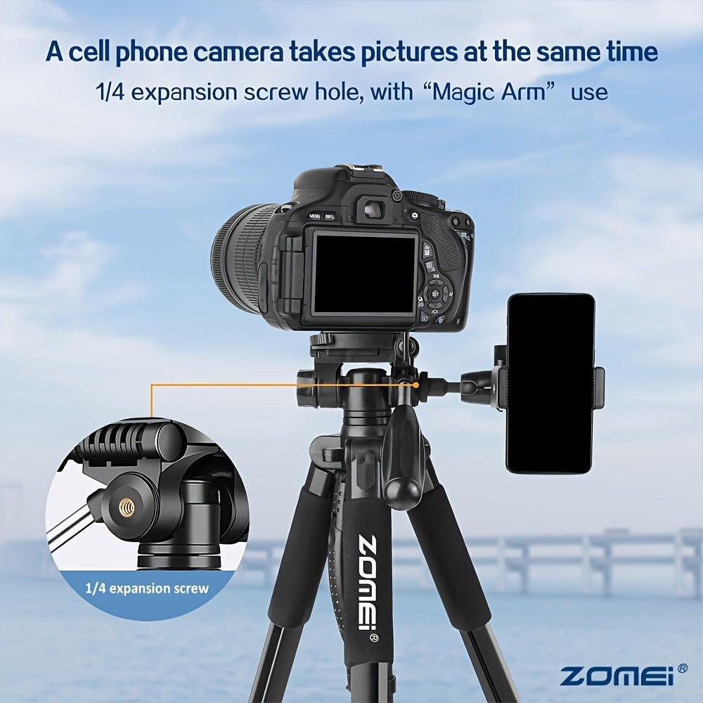 Aluminum Alloy Camera Tripod 65 Inch Heavy Duty Extendable with Phone Clip & Carry Bag – Professional Stand for DSLR SLR Mirrorless Camera Smartphone Projector Spotting Scope Travel Photography