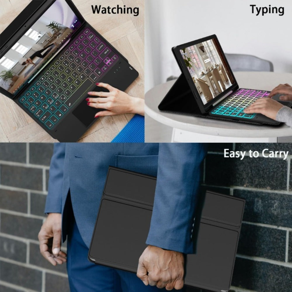 Samsung Galaxy Tab A9 Plus Keyboard Case with Detachable USB-C Touchpad – 11" Magnetic Folio Cover with Pen Slot for SM-X210 X215 X216 X218 | Black & Pink | Laptop-Style Productivity Case