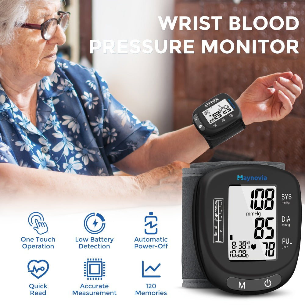 Blood Pressure Monitor Wrist Cuff with Oximeter Fingertip – Digital BP Machine Home Use, 120 Memory, Portable Case & Battery Included, Fully Automatic Hypertension Tracker