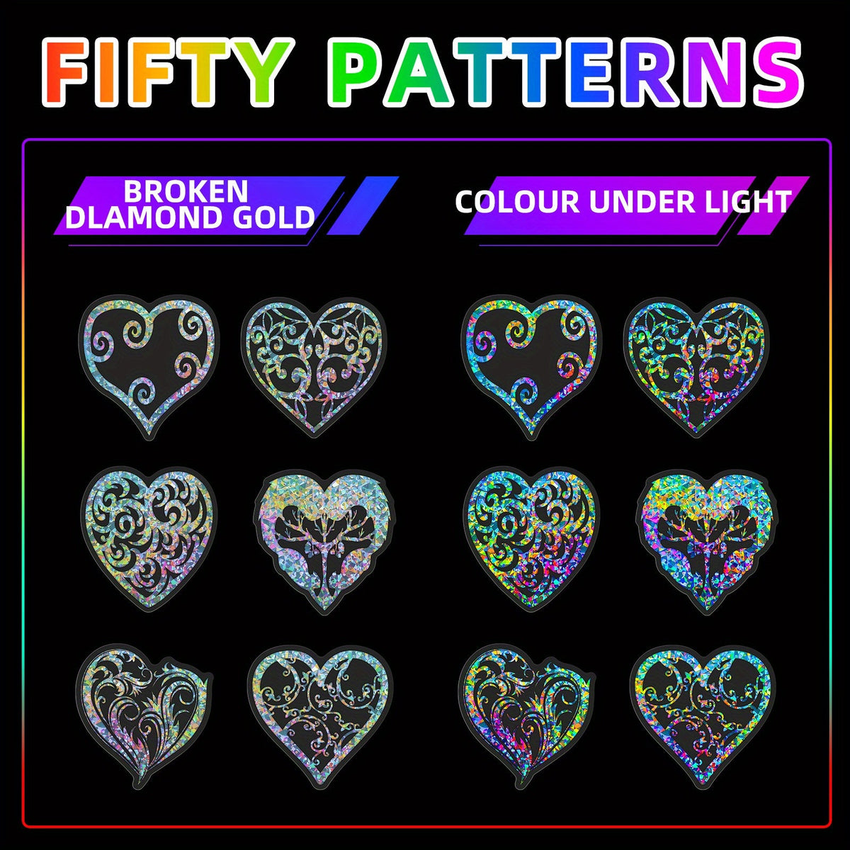 Holographic Heart Stickers 50pcs Laser Sparkling Love Decals for Laptop Phone Water Bottle Guitar Car Luggage – Party Favor Valentine DIY Scrapbook Gift Pack