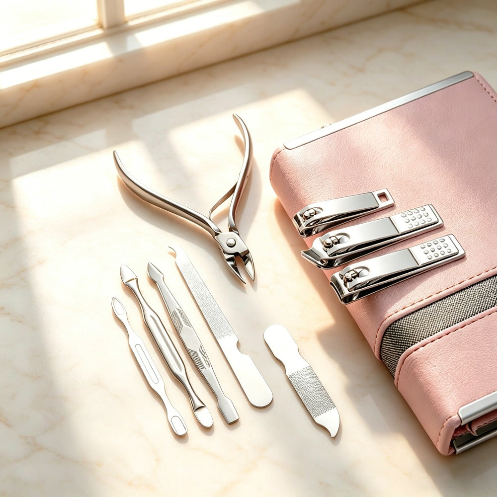 Manicure Pedicure Set 26pcs Pink Stainless Steel – Precision Nail Clippers Cuticle Nipper & Dead Skin Scissors 45° Blade Professional Grooming Kit for Women & Men, Elegant Gift Set Birthday Holiday