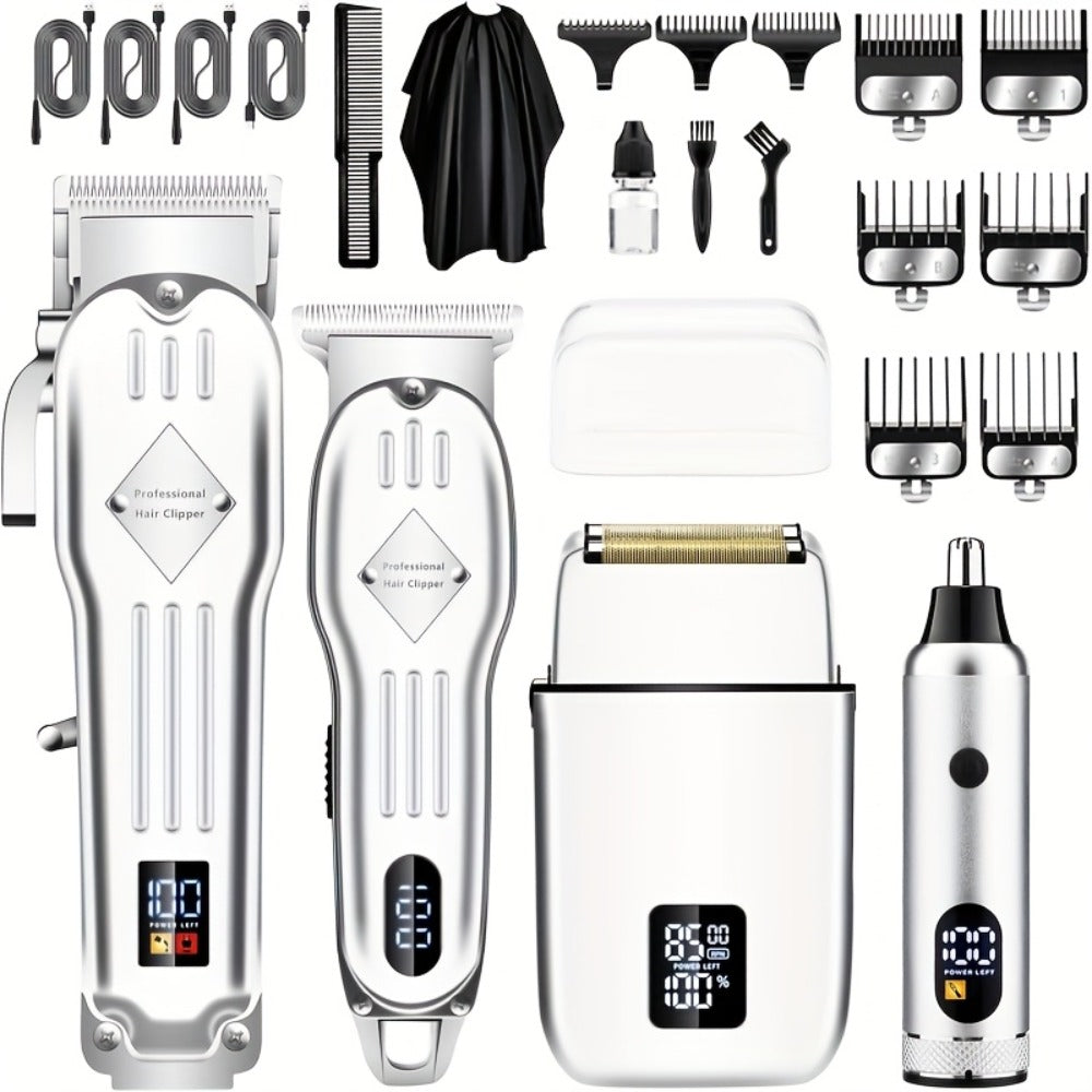 Foil Shaver Grooming Kit for Men 3-in-1 – Hair Clipper Detail Trimmer Adjustable Blades USB Rechargeable LCD Display Complete Barbershop Accessories Set Holiday Gift for Him