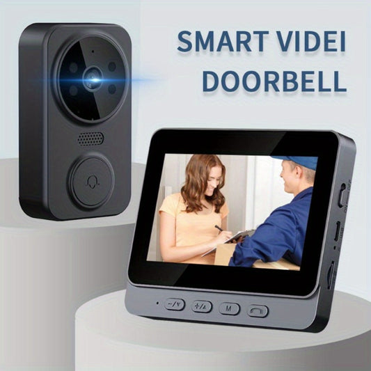 No WiFi Video Doorbell with 4.3" Indoor Monitor 1080P FHD – 120° Wide Angle, 850nm Night Vision, Two-Way Video Intercom, 2-Month Battery, SD Card Storage up to 256GB, One-Key Setup, Black