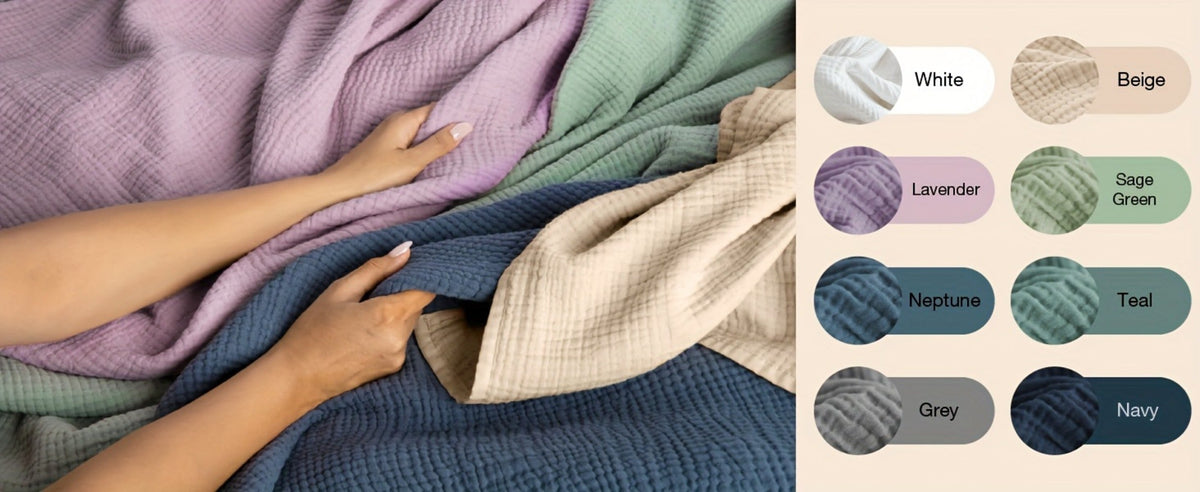 Muslin Blanket 100% Cotton 6-Layer – Breathable Soft Gauze Throw for Couch & Bed, All Season, Machine Washable, 13 Colors, 5 Sizes