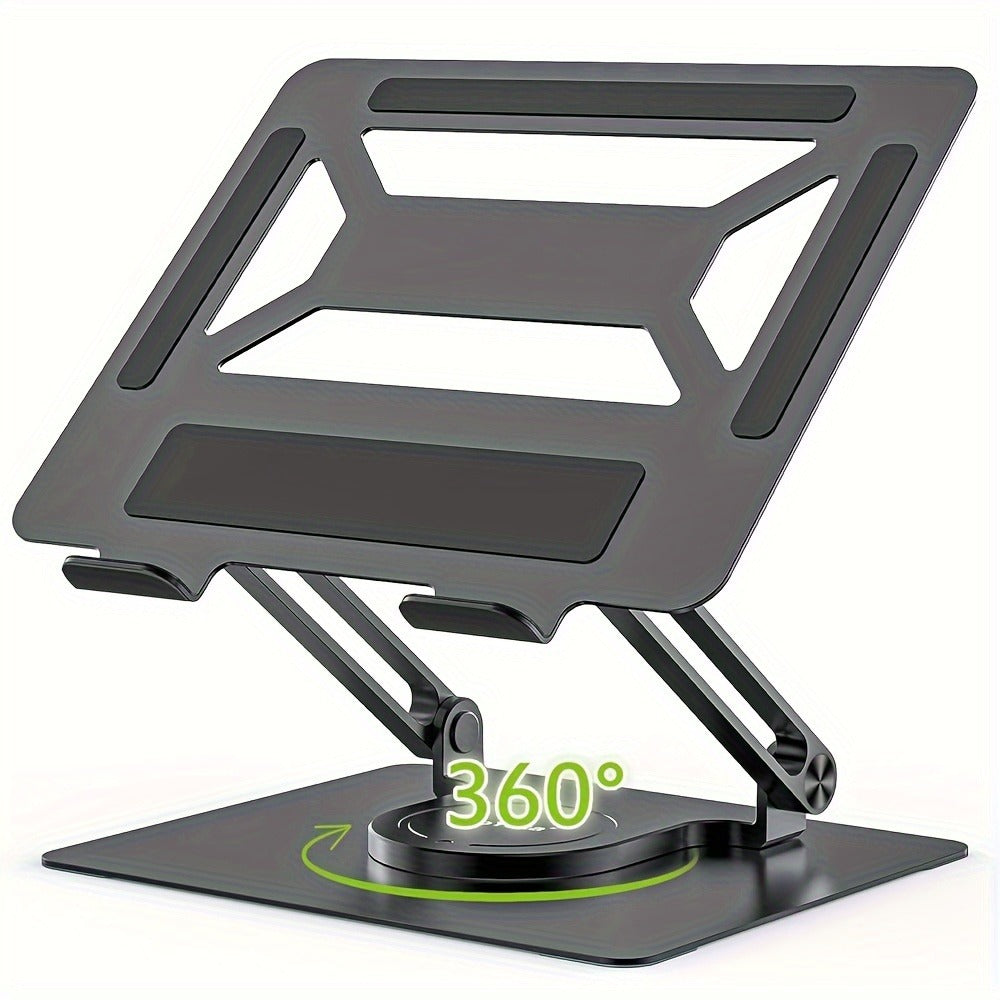 Adjustable Ergonomic Laptop Stand, 360° Rotating Base, Foldable Iron Desk Stand for MacBook Pro/Air & Notebooks up to 17 Inch, Portable Workspace Enhancer – Silver/Black
