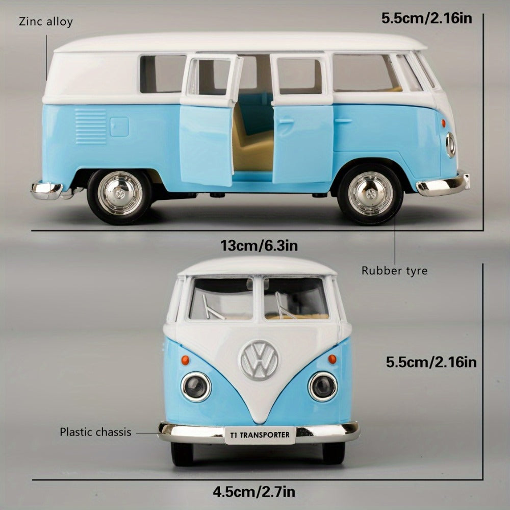 Volkswagen T1 Bus Diecast Model Car, 1:36 Scale Zinc Alloy Pullback with Detailed Interior
