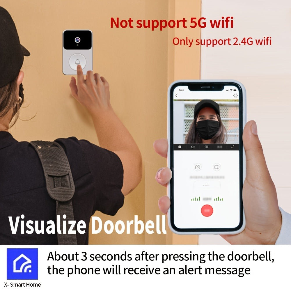 PIR Motion Video Doorbell Camera WiFi HD Night Vision with Two-Way Audio, Cloud & SD Card Storage, 2.4G App Control, Smart Wireless Doorbell for Home Security Intercom Apartment Front Door