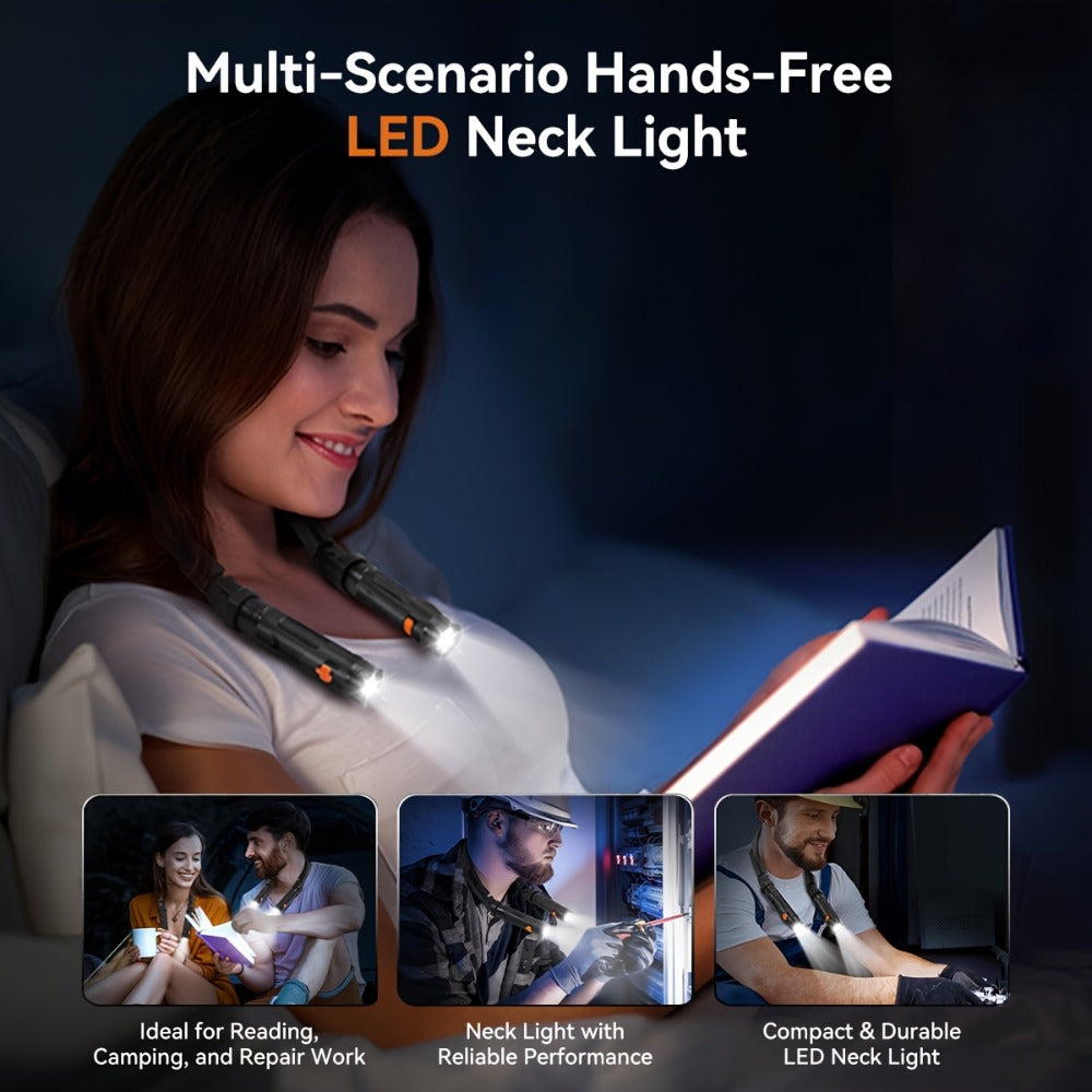 Hands-Free Neck Light LED Wearable Reading Light with Magnetic Base & Flexible Design – Portable Book Light for Reading, Crafting, Grilling, Repairs, Camping & Emergencies