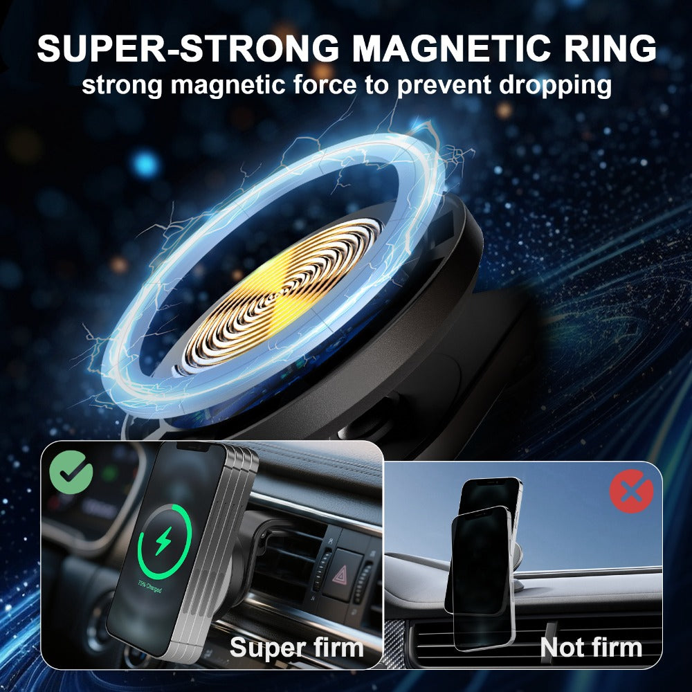 Magnetic Car Mount Wireless Charger 15W Fast Charging 360° Rotation Dashboard Phone Holder for iPhone 17 Air 16 15 14 13 12 Pro Max, Samsung Galaxy S24 S23 Android – Black White