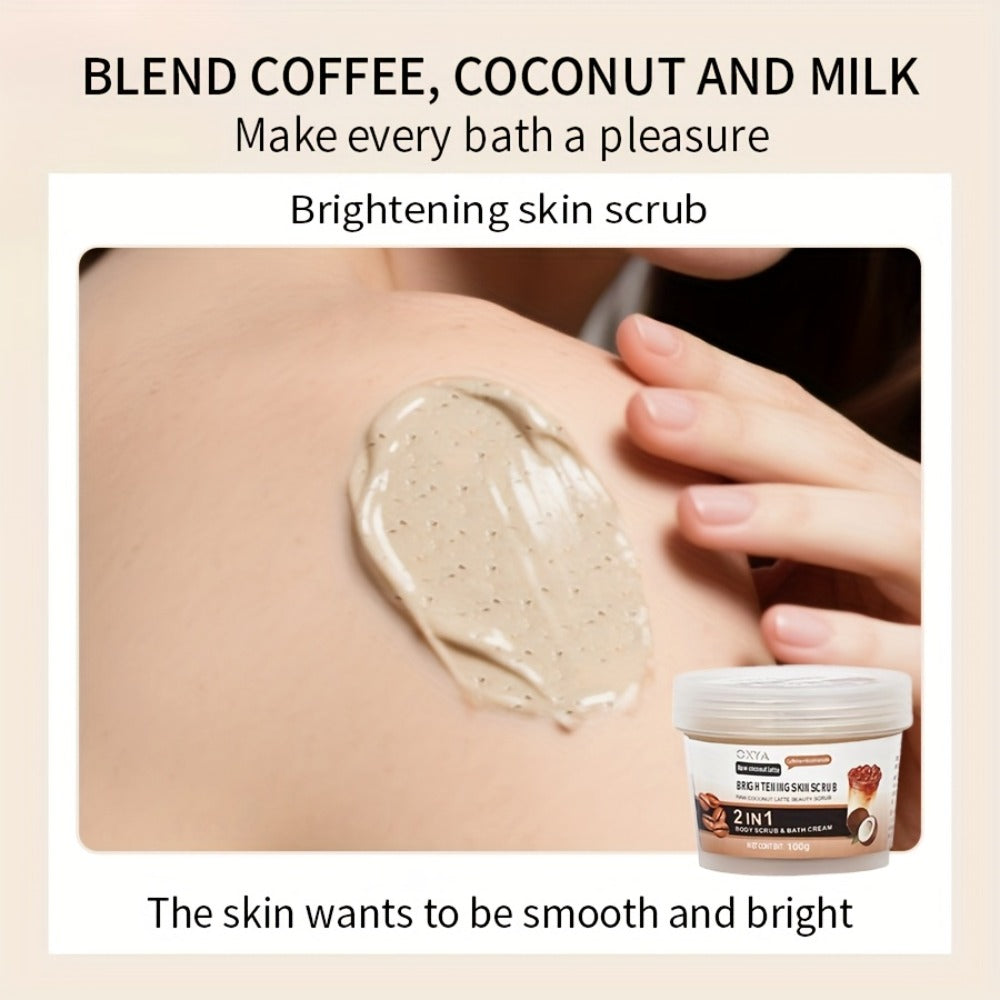 Exfoliating Body Scrub with Coconut Oil & Shea Butter — Raw Coconut Latte Sugar Scrub for Women, Deep Moisturizing Face & Body Exfoliator, Gentle Non-Irritating Formula, All Skin Types