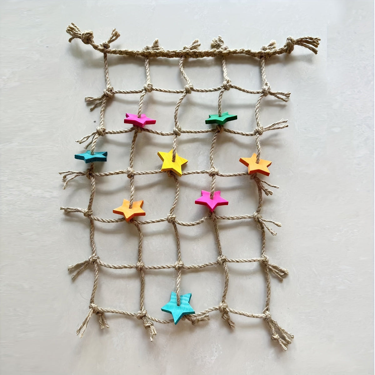 Bird Climbing Net for Parrots Hemp Rope Play Gym with Star Shape Chewable Toys Foraging Ladder Perch for Parakeets Cockatiels Conures Budgies