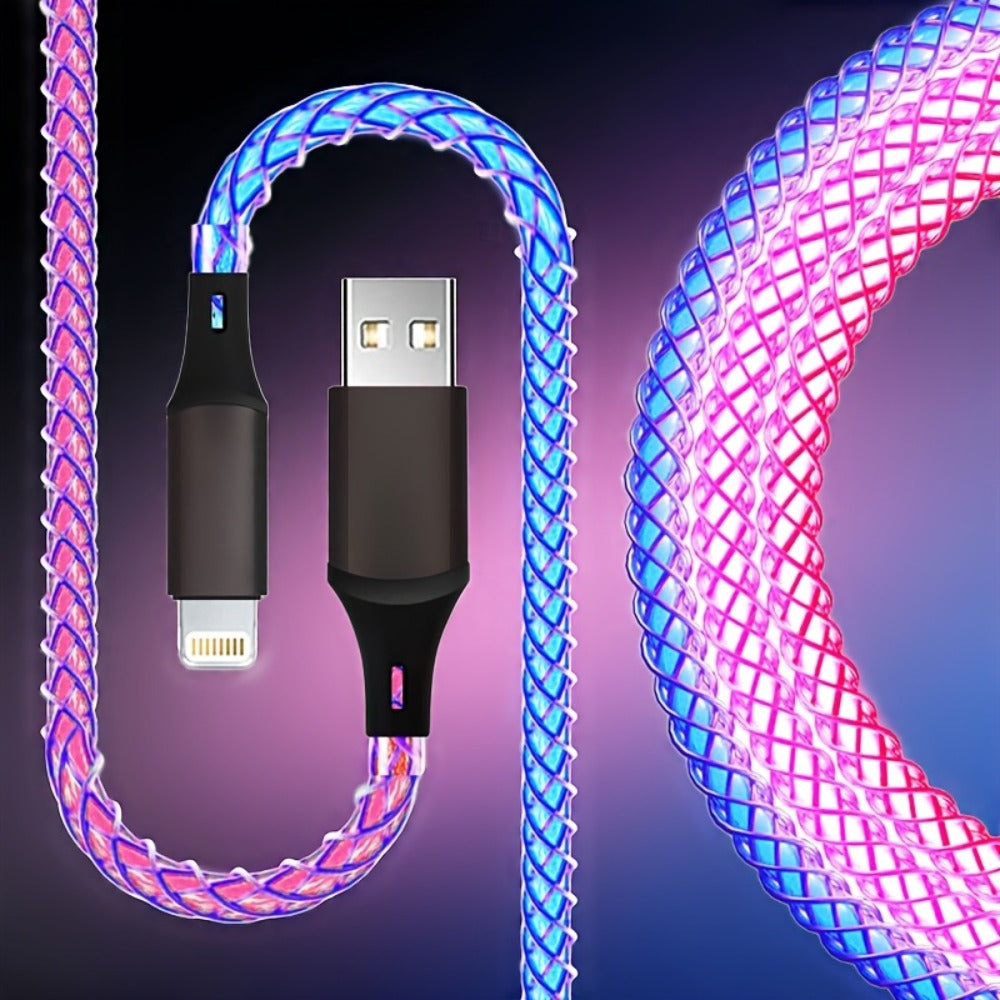 3-in-1 Braided Charging Cable with LED RGB Light, Universal Multi Charger Cord with Lightning, USB-C and Micro USB, Compatible with iPhone, Samsung, Android, iPad and Most Phones