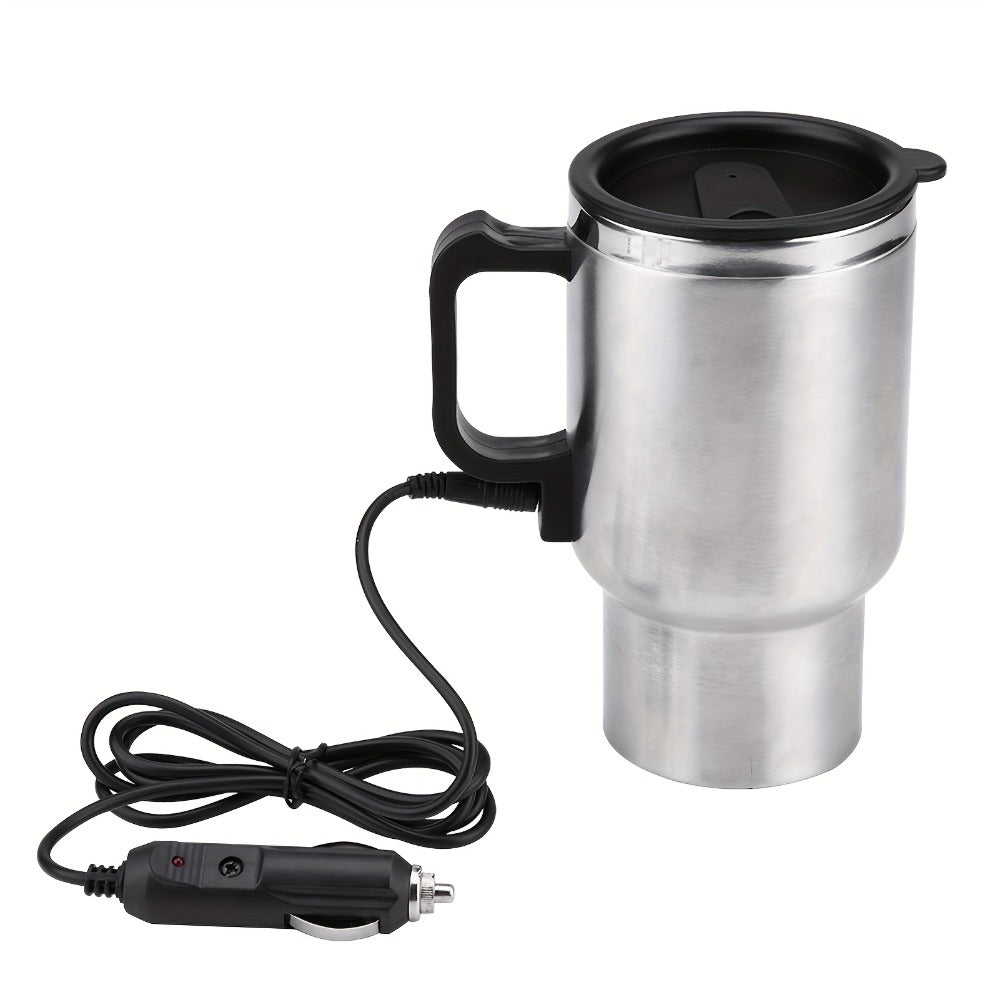 12V Car Electric Heating Travel Mug 450ml, Stainless Steel Car Electric Kettle with Cigarette Lighter Plug, 65°C Keep Warm Coffee Mug Heater for Road Trip Camping