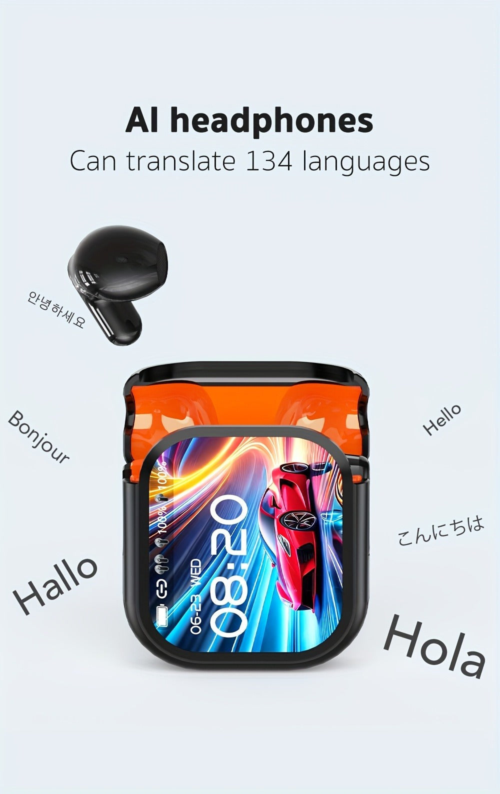 131 Language AI Translator Headset HTC NE20 Wireless 6.0 Smart LCD Touch Screen Gaming Mode Long Battery Life Compatible with PC Phone Tablet for Travel Business Gaming Everyday Use Lightweight