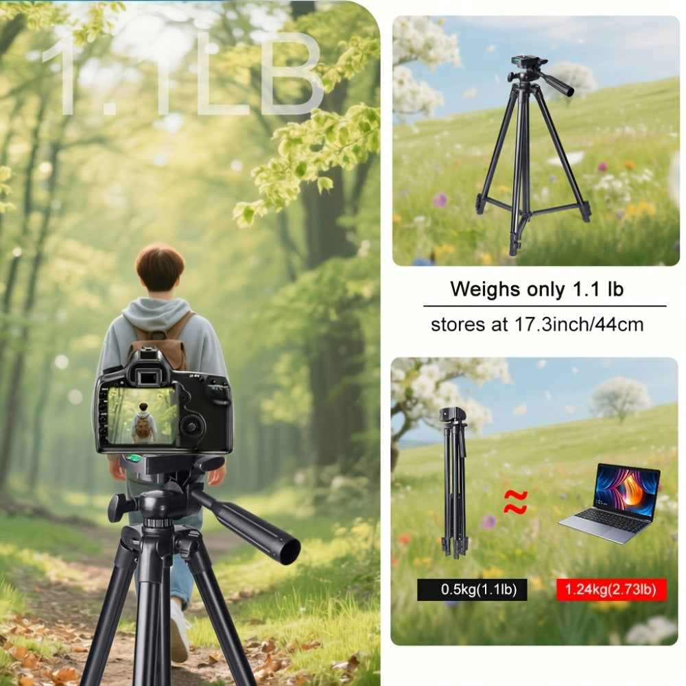 50-Inch Aluminum Travel Tripod with Phone Clip & Carrying Bag – Quick Release Plate, Universal Camera Stand for DSLR, Smartphone & Action Camera, Vlogging, Live Streaming & Outdoor Photography