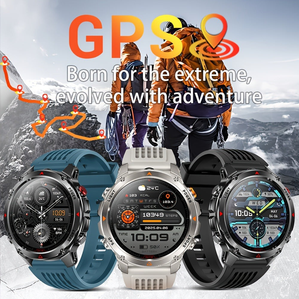 IPX8 Waterproof GPS Smartwatch for Men Outdoor Adventure 3ATM 1.46 Inch IPS Display Multi-Sport Tracking Wireless Calling Message Notifications Compatible with Android iPhone – Black Steel Silver Camouflage