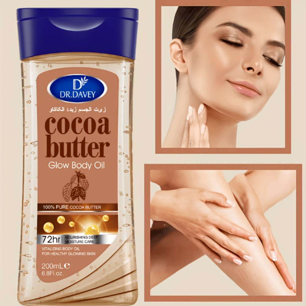 Cocoa Butter Body Oil Set 2 Pcs - Pure Cocoa Radiant Glow Gel Oil, Non-Greasy Fast Absorbing Moisturizing Body Oil for Dry Skin, Deep Hydration Body Care for Women All Seasons