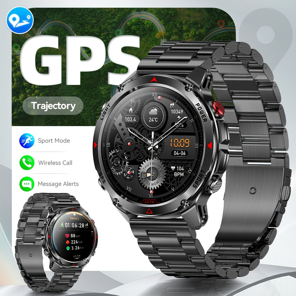 IPX8 Waterproof GPS Smartwatch for Men Outdoor Adventure 3ATM 1.46 Inch IPS Display Multi-Sport Tracking Wireless Calling Message Notifications Compatible with Android iPhone – Black Steel Silver Camouflage