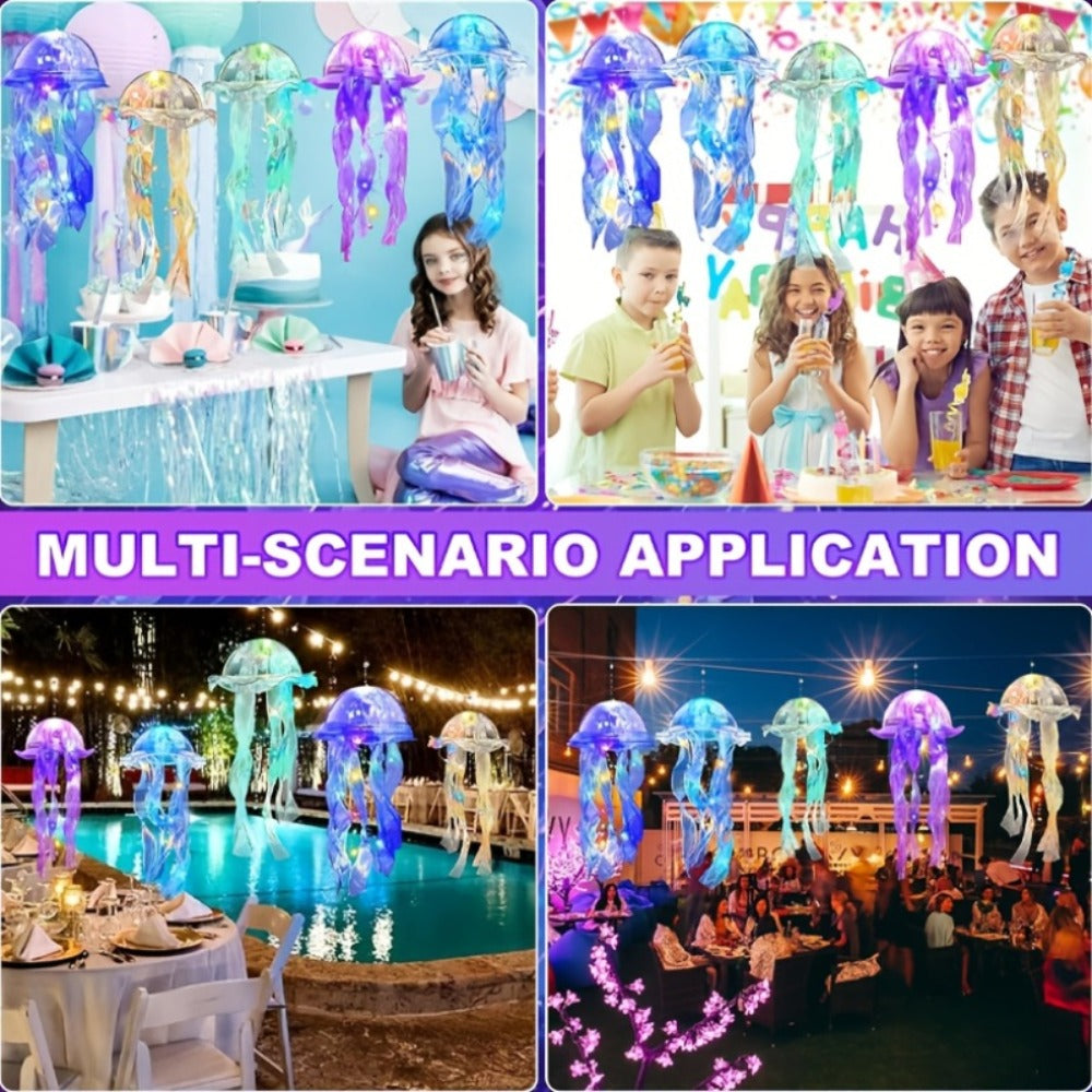 Jellyfish Lantern Party Decorations 5 Pack – Colorful Translucent Ribbon Hanging Lights for Halloween Christmas Wedding Birthday, Indoor Outdoor Festive Event Decor (Crystal Ribbon / Set)