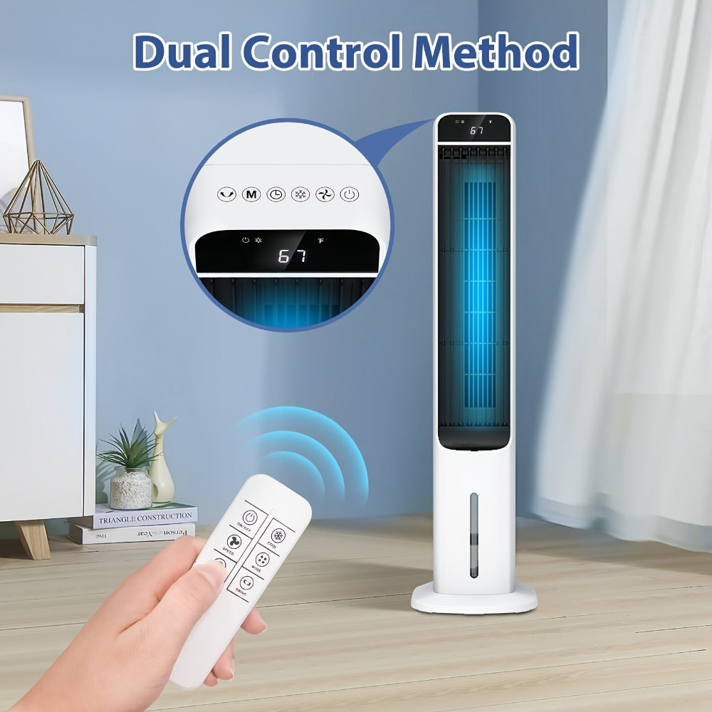 Evaporative Air Cooler Portable 1.32 Gal, 3-in-1 Swamp Cooler Fan Humidifier with Ice Cooling, 4 Ice Packs, 70° Oscillation & Low Noise, Bladeless Tower Fan Air Conditioner for Bedroom Kitchen Office