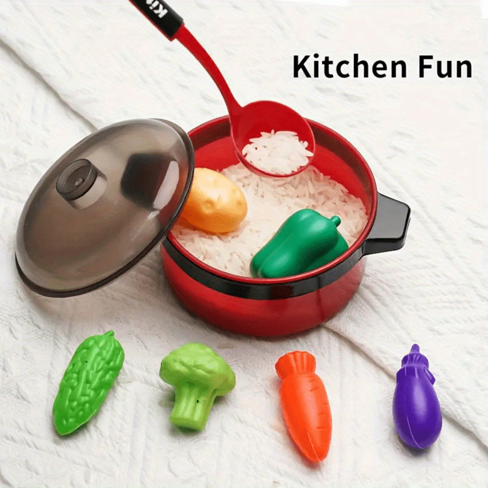 Pretend Play Kitchen Set for Kids – 51PCS Toy Cooking Utensils, Tableware & Play Food, Simulation Kitchen Playset for Toddlers Boys & Girls, Birthday Christmas Halloween Gift