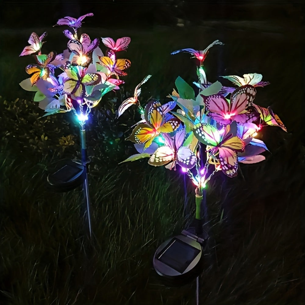 Solar Butterfly Garden Stake Lights Outdoor Waterproof IP65 – 2pcs Colorful LED Solar Powered Lawn Insert Lights for Garden, Courtyard & Patio | Christmas Holiday Yard Decoration Ground Lights