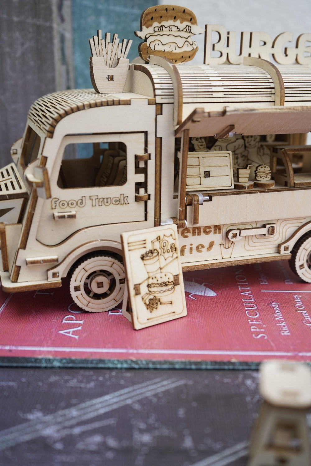 Basswood Food Truck Model Kit, DIY 3D Puzzle for Desk Display
