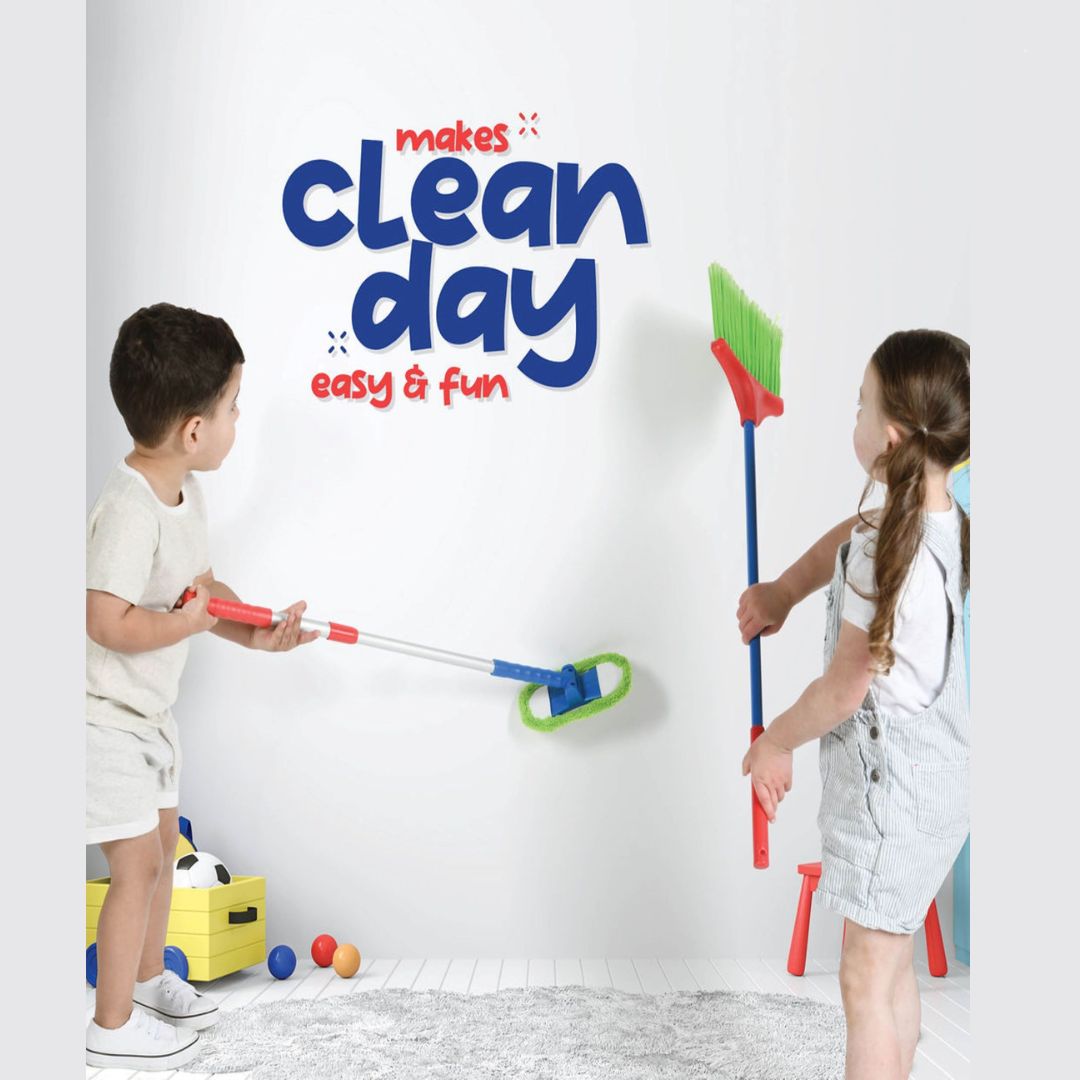 Kids Cleaning Toy Set, 4 Pieces with Broom, Mop, Brush & Dustpan