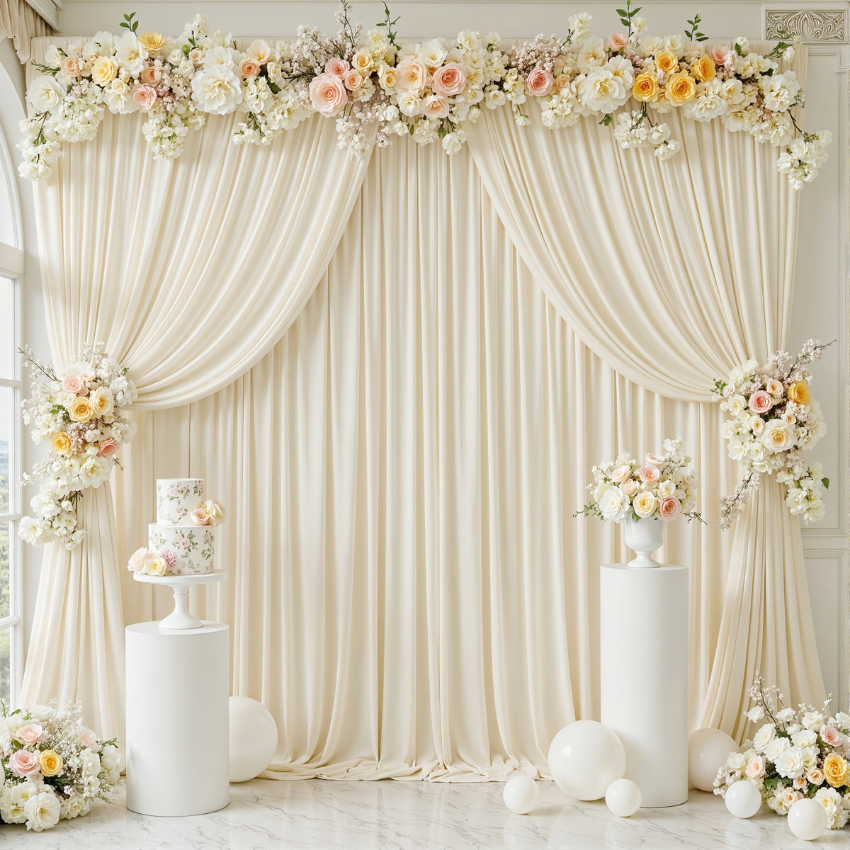 Photography Backdrop 4-Pack 5x10ft Polyester Spandex Background Cloth | Wrinkle-Resistant, Soft & Smooth with Pole Pockets | Wedding, Birthday, Banquet, Party & Event Decoration Curtains