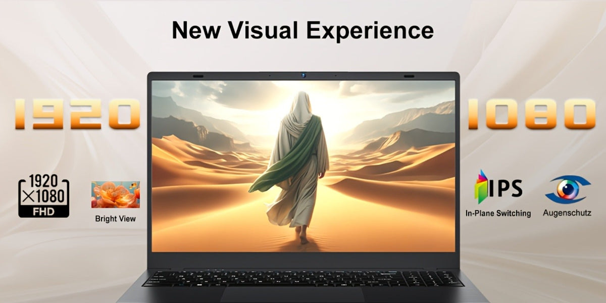 15.6 Inch Ultra-Thin Laptop, Intel Pentium 6500Y, 8GB RAM 256GB SSD, 4K Dual-Screen Support, Quad Stereo Speakers, Type-C PD Fast Charging – Lightweight Office & Entertainment Notebook PC