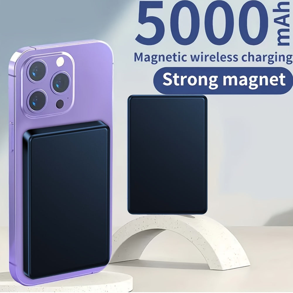 MagSafe Compatible Magnetic Power Bank 5000mAh Ultra Slim 20W Fast Charging – Portable Charger for iPhone 17 16 15 14 13 12 | Snap-On Wireless Battery Pack | Blue Purple Pink Grey Silver