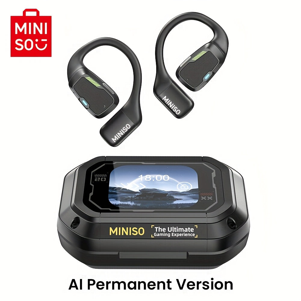 AI Translation Wireless Earbuds Real-Time 135 Languages Open-Ear Design Full-Color Touch Screen Gaming Headset Bluetooth for Travel Business Study iOS Android