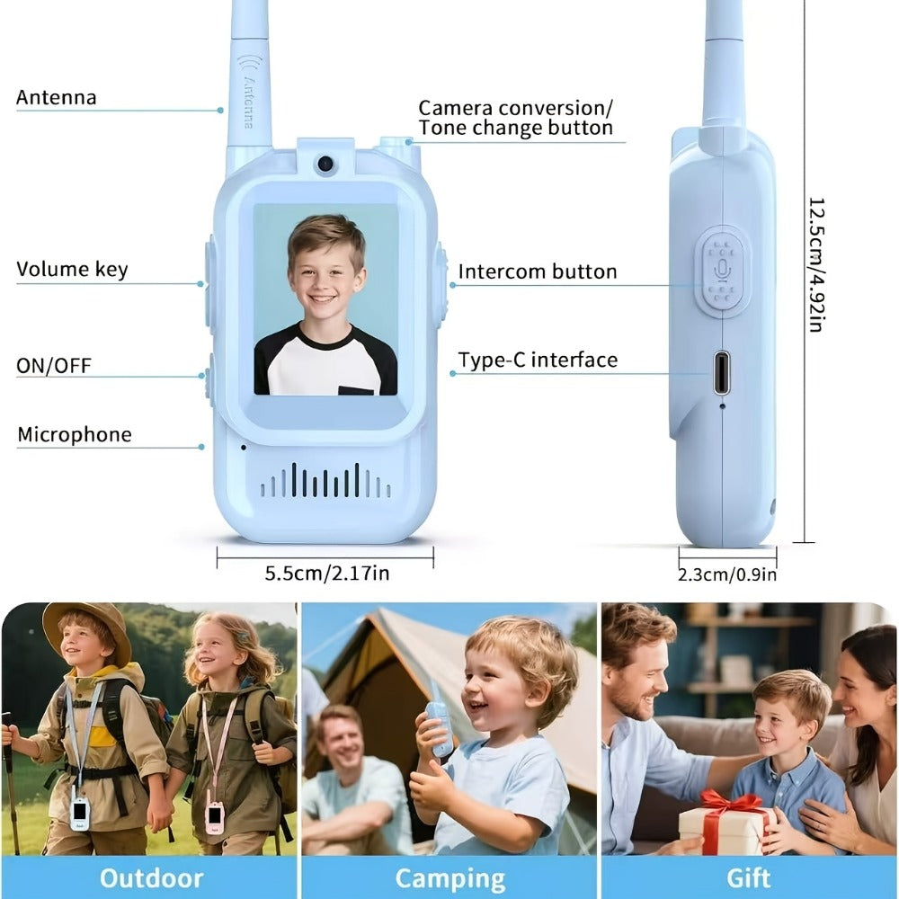 Kids Video Walkie Talkies, Blue and Pink 2-Pack with Voice Changer and Camera
