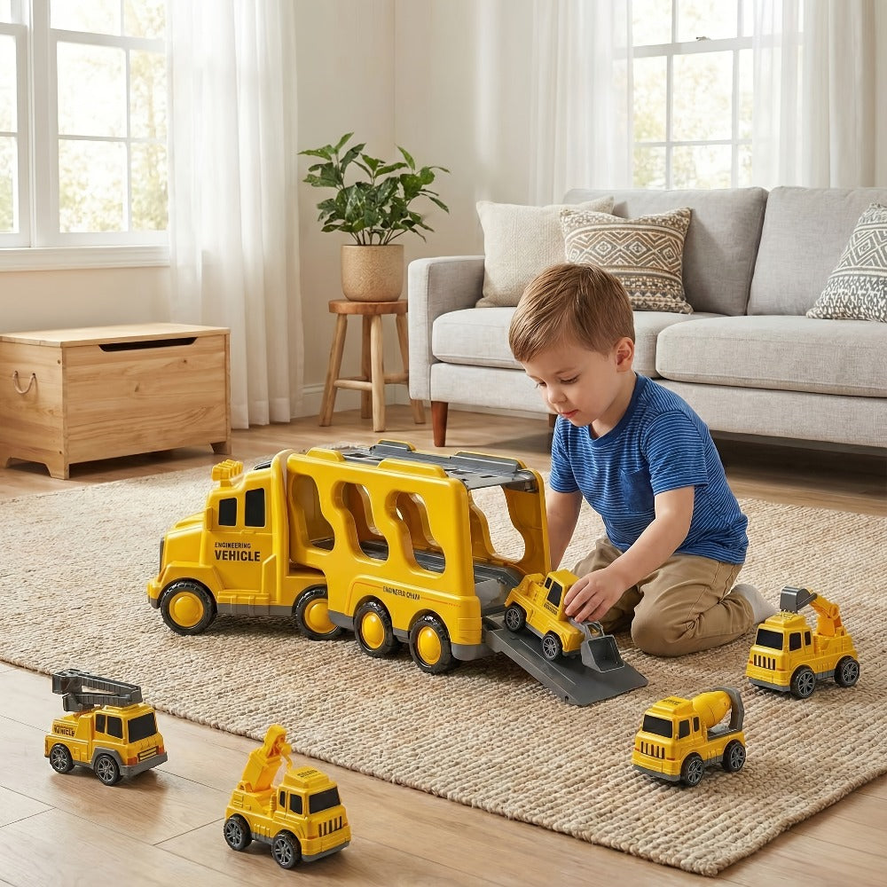 Toy Vehicle Set with 1 Large Car and 6 Small Cars, Four Theme Options