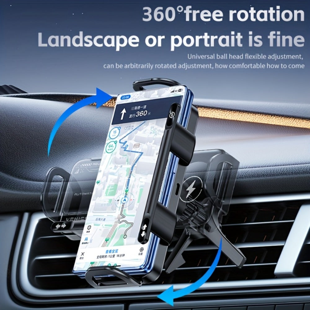 Folding Phone Dual Coil Wireless Car Charger 15W Auto-Clamping 90° Rotation – Car Mount for Samsung Galaxy Z Fold 6 5 4 3, Z Flip 5 4, iPhone 16 15 14 13 12 & Google Pixel 8 7 | Air Vent & Console Stand
