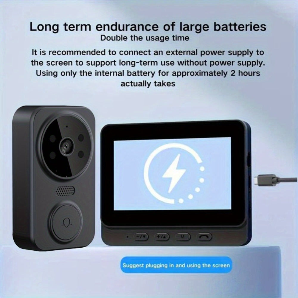 Wireless Video Doorbell Camera No WiFi No App Required 4.3-inch IPS Monitor 960P Night Vision Two-Way Audio Long Battery Life SD Card Storage No Subscription Wall-Mounted Home Security