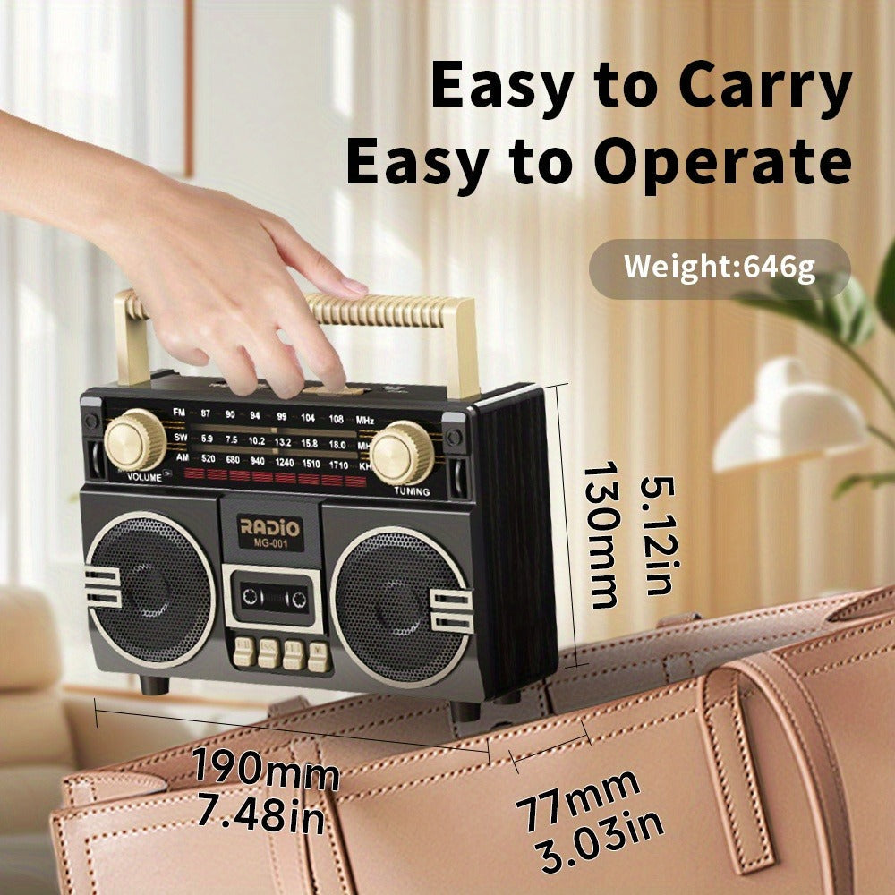 Solar Powered Portable FM/AM/SW Radio with 1200mAh Battery, Bluetooth & TF/USB/AUX Playback, Emergency Weather Radio with LED Flashlight, Ergonomic Handle, Ideal for Camping, Hiking & Emergencies