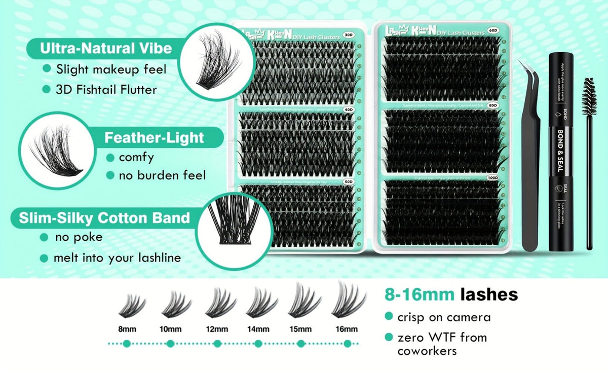 Lash Clusters Kit 708Pcs with Tweezers, Glue & Brush – Soft Silky Fiber False Eyelashes Full Voluminous DIY Lash Extension Set for Party, Wedding, Bridal & Daily Makeup, Beginner to Pro