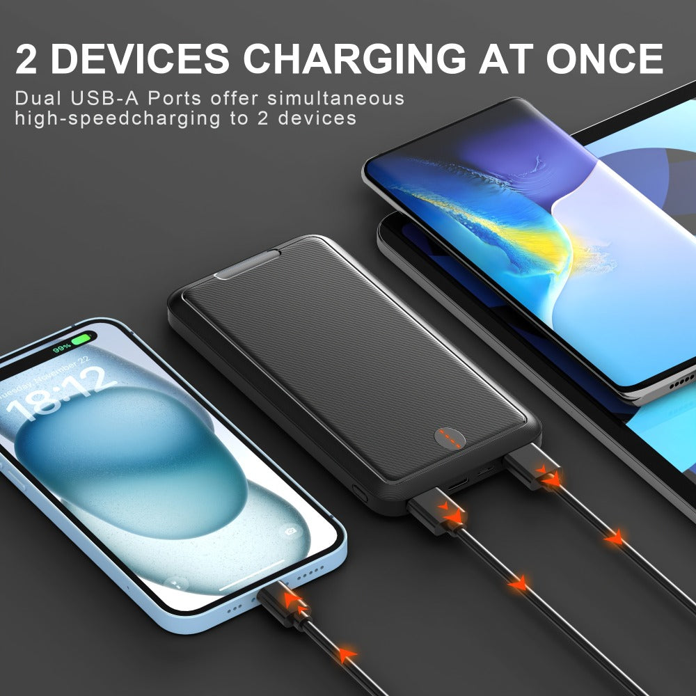 Outdoor Travel Portable Charger 10000mAh 5V/2A Battery Pack, Compact Backup Power Bank for Smartphones Tablets Heated Vest Heated Jacket Heated Clothes, Lightweight USB Charger for Men Women – Black & White