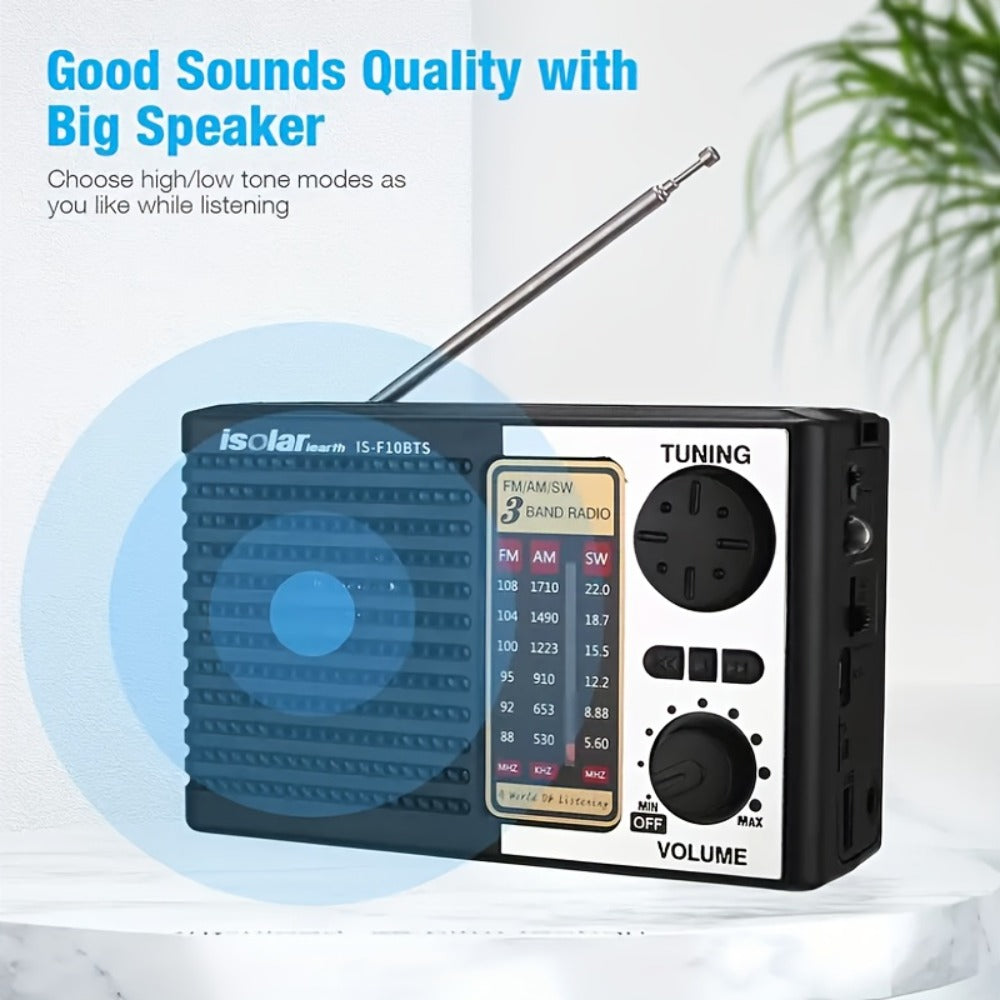 Solar Powered Portable AM/FM/SW Radio with MP3 Player, LED Display, USB Charging, One-Touch Recording & Ergonomic Handle, Multi-Band Digital Tuner for Camping Hiking Emergency Outdoor Use