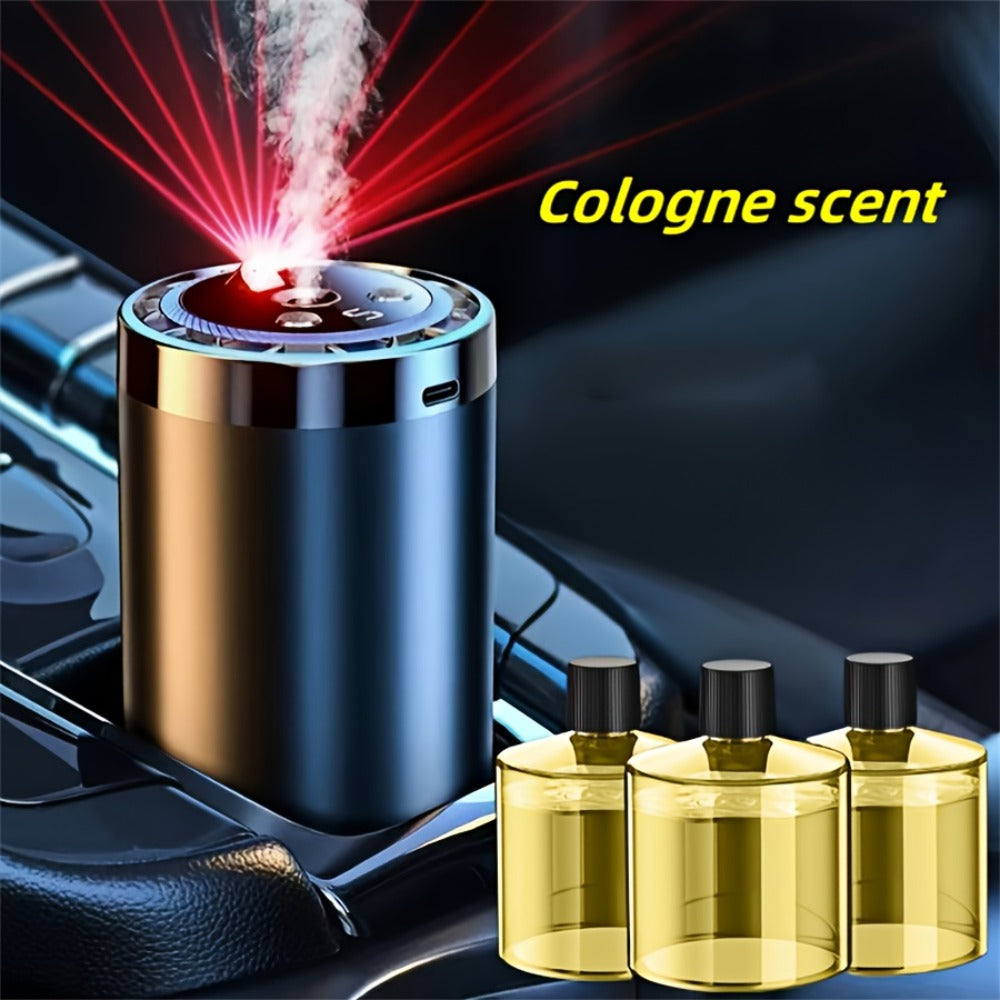 4-in-1 Car Air Freshener Diffuser with Starry Sky Projection – Aromatherapy Humidifier Dynamic Ambient Light, USB Powered, Hilton Cologne Ocean Scents, Fits All Cars | 1 or 3 Bottle Bundle